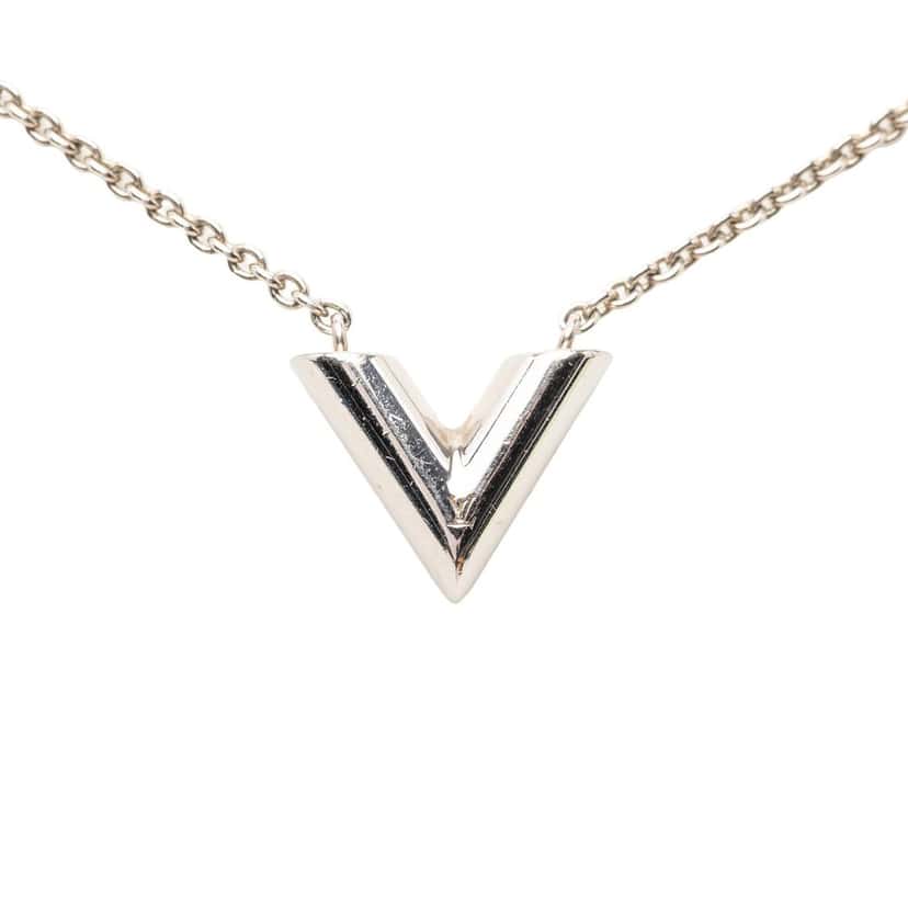 Louis Vuitton Brass Essential V Supple Necklace Silver Metal Very good condition - Back View
