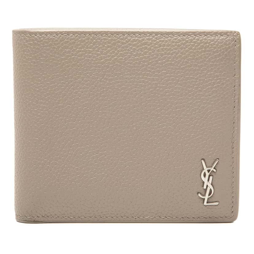 Saint Laurent Grained Leather Tiny Cassandre Bifold Wallet Beige Leather Very good condition - Front View