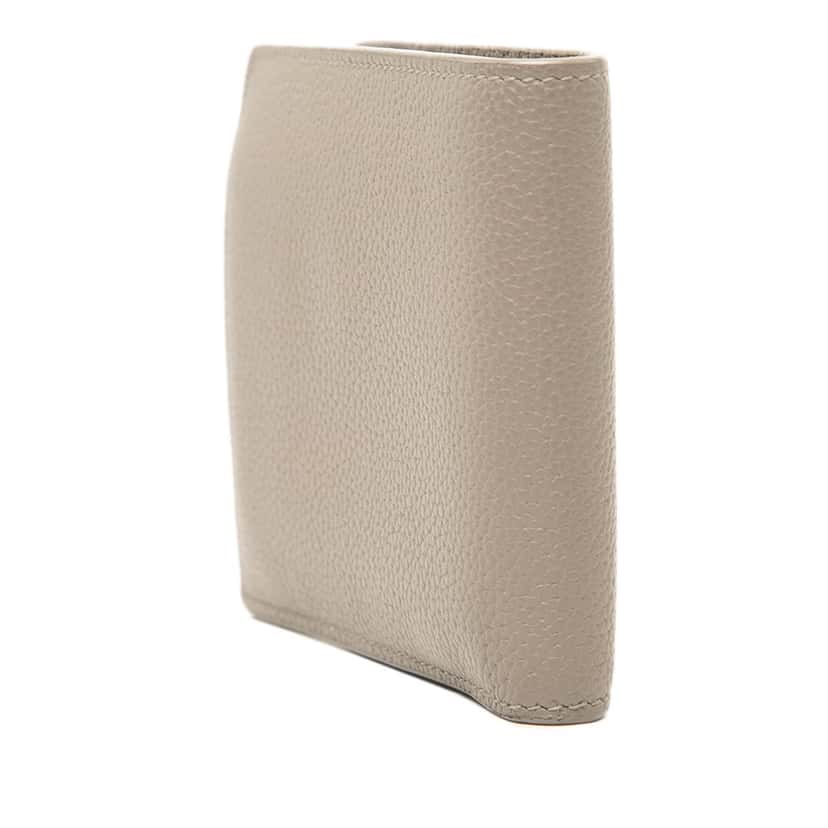 Saint Laurent Grained Leather Tiny Cassandre Bifold Wallet Beige Leather Very good condition - Back View