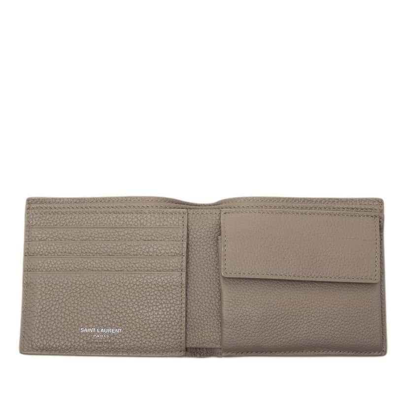 Saint Laurent Grained Leather Tiny Cassandre Bifold Wallet Beige Leather Very good condition - Model View