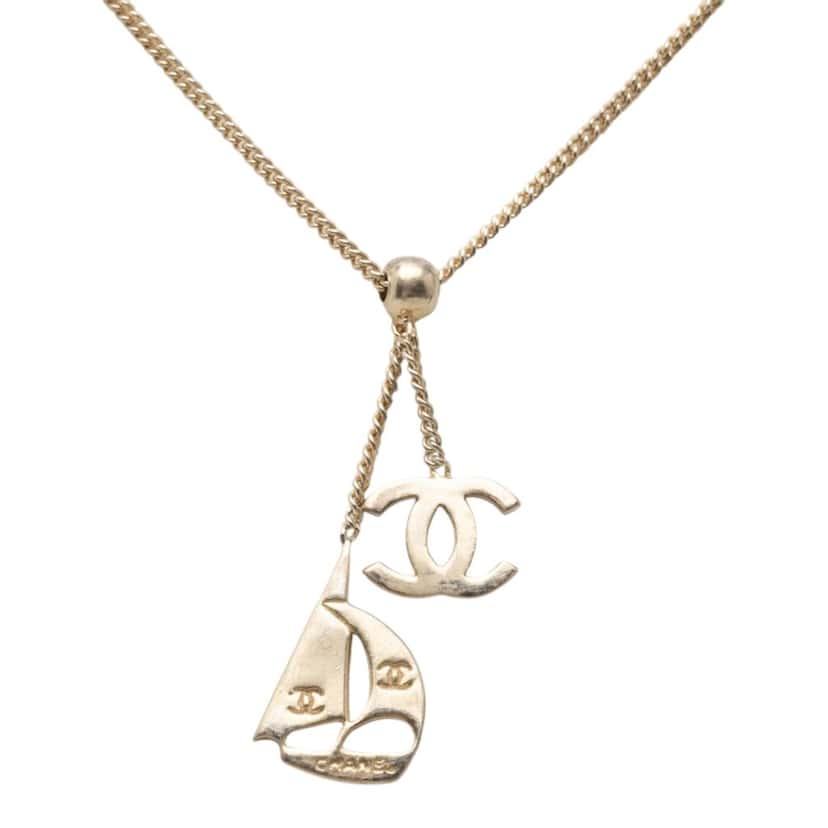 Chanel CC Gold Plated Sailboat Pendant Necklace Gold Metal Very good condition - Inside View
