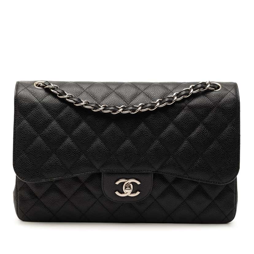 Chanel Jumbo Classic Caviar Double Flap Black Leather Very good condition - Front View