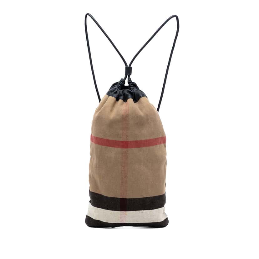 Burberry Mega Check Canvas Drawstring Backpack Brown Very good condition - Front View