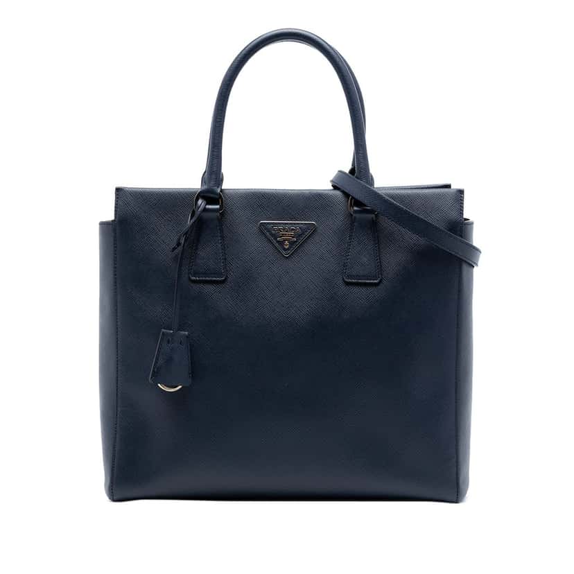 Prada Saffiano Lux Open Convertible Tote Blue Leather Very good condition - Front View