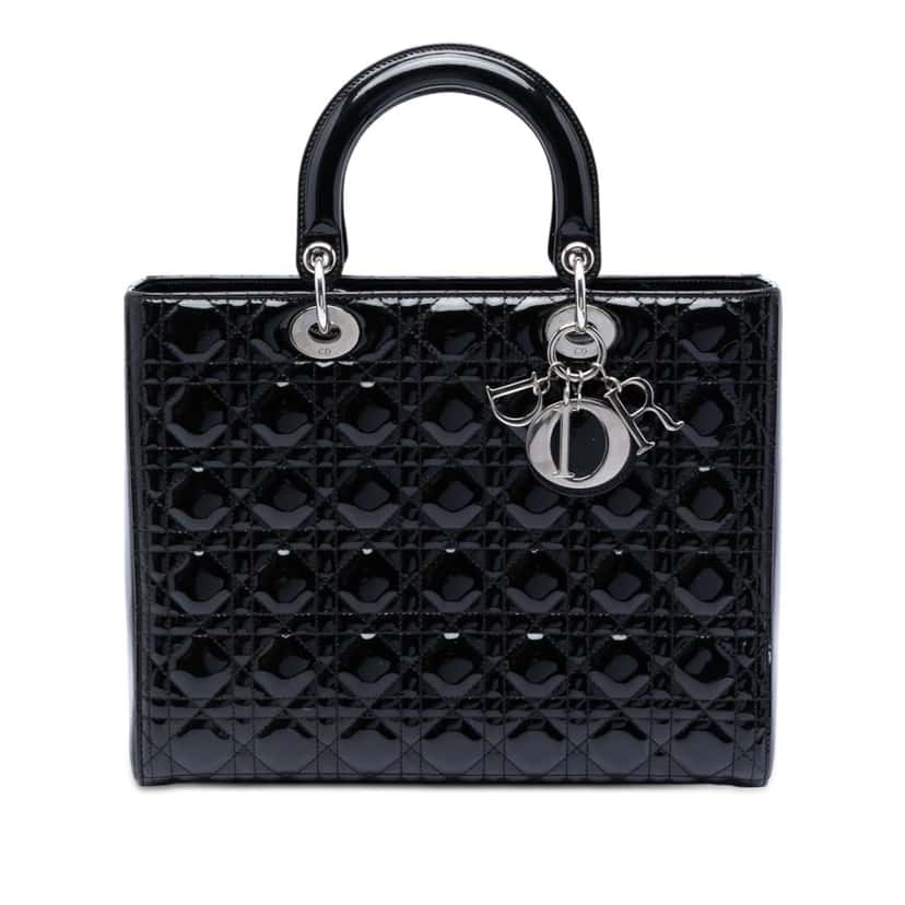 Dior Large Patent Cannage Lady Dior Black Leather Very good condition - Front View