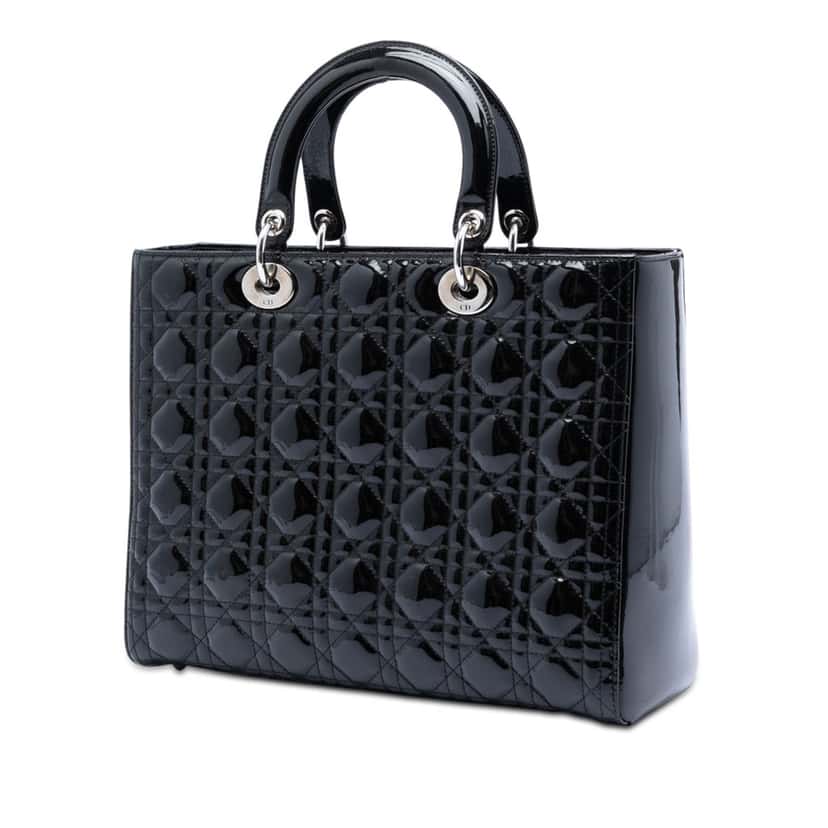 Dior Large Patent Cannage Lady Dior Black Leather Very good condition - Back View