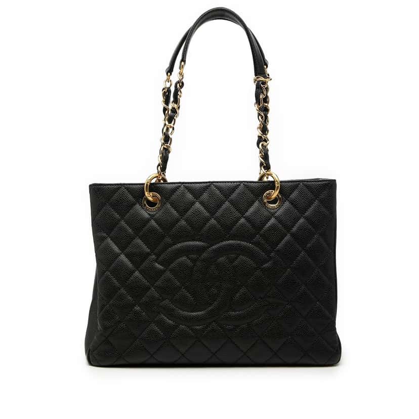 Chanel Caviar Grand Shopping Tote Black Leather Very good condition - Front View