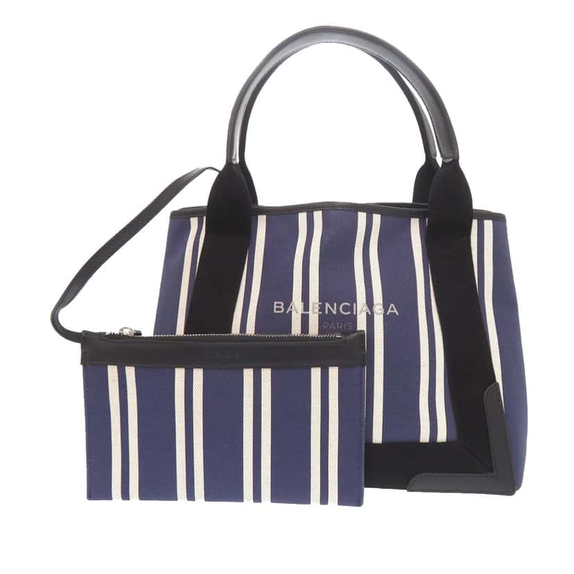 Balenciaga Canvas Striped Navy Cabas S Blue Very good condition - Front View