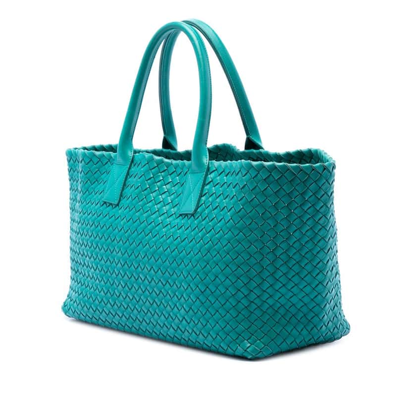 Bottega Veneta Medium Nappa Intrecciato Cabat Tote Blue Leather Very good condition - Back View