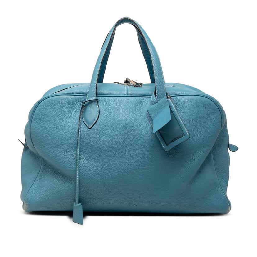 Hermès Clemence Victoria Travel 43 Blue Leather Very good condition - Front View