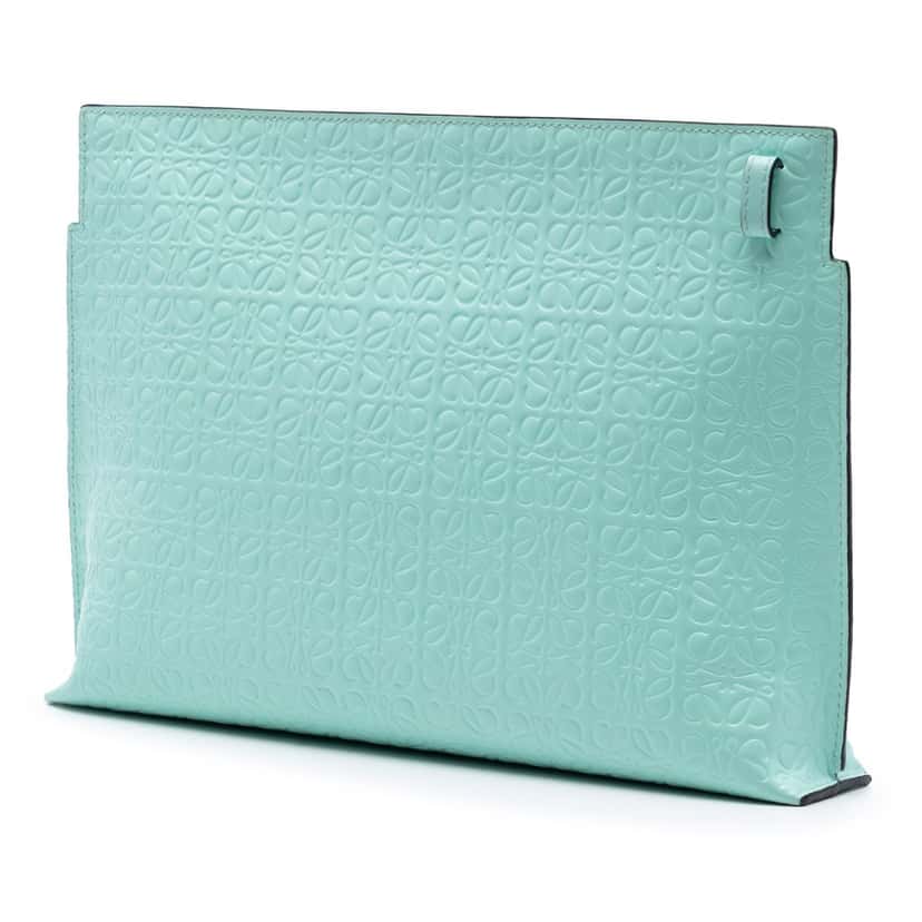 LOEWE Embossed Calfskin Anagram Repeat T Pouch Green Leather Very good condition - Back View