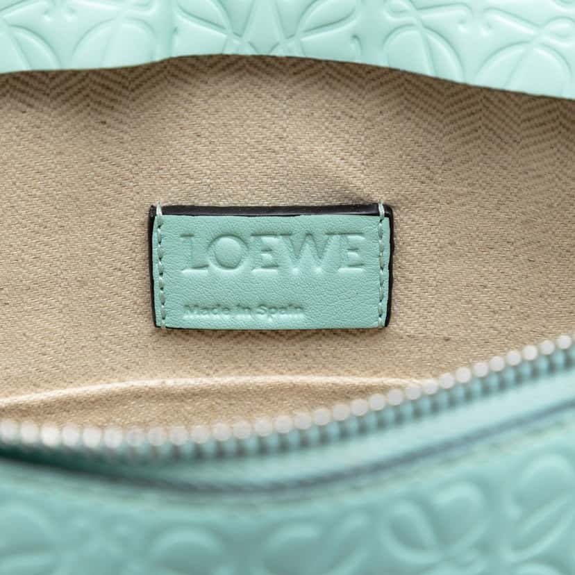 LOEWE Embossed Calfskin Anagram Repeat T Pouch Green Leather Very good condition - Box View