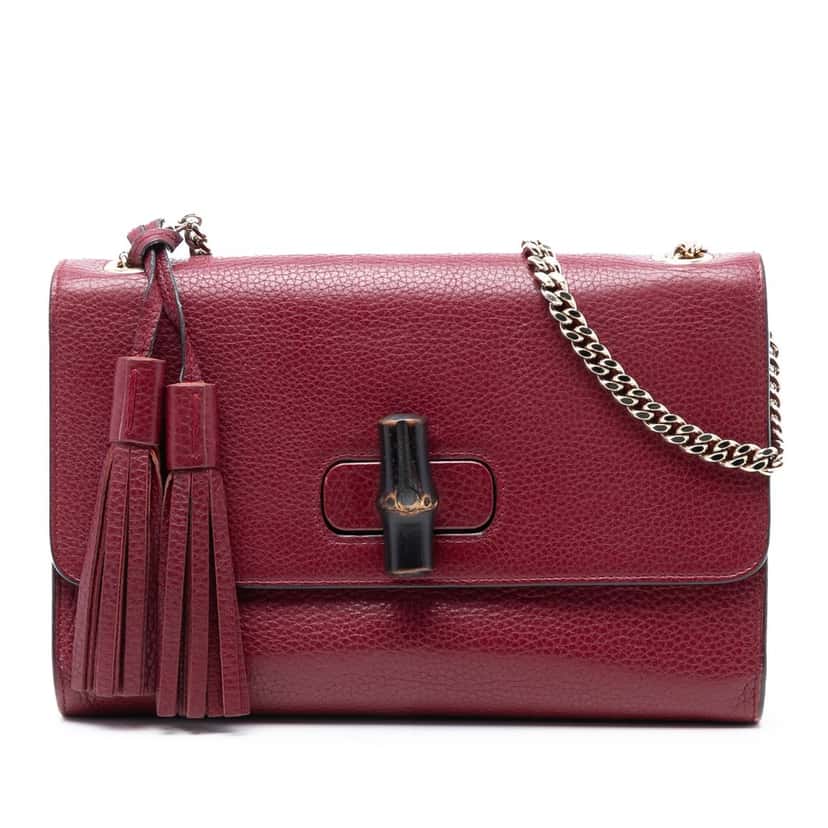 Gucci Medium Leather Miss Bamboo Crossbody Red Leather Very good condition - Front View