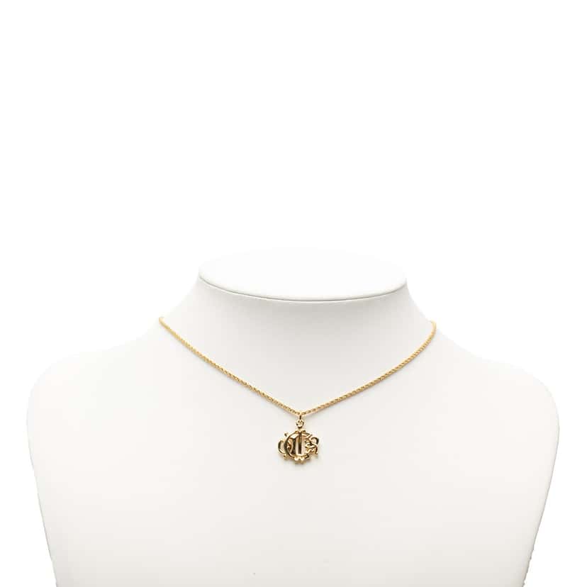 Dior Gold Plated Logo Pendant Necklace Gold Metal Very good condition - Model View