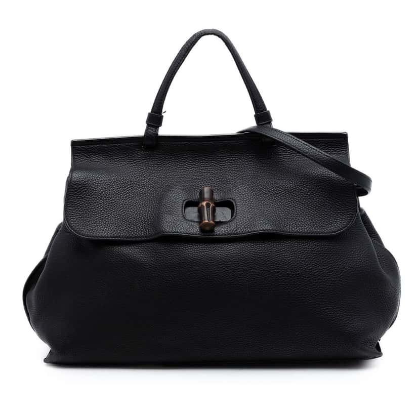 Gucci Large Calfskin Bamboo Daily Satchel Black Leather Very good condition - Front View