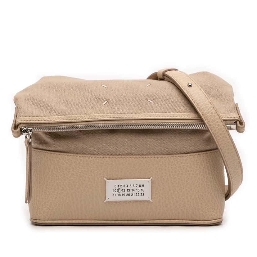 Maison Margiela Small Canvas and Grained Calfskin 5AC Foldable Crossbody Beige Very good condition - Front View