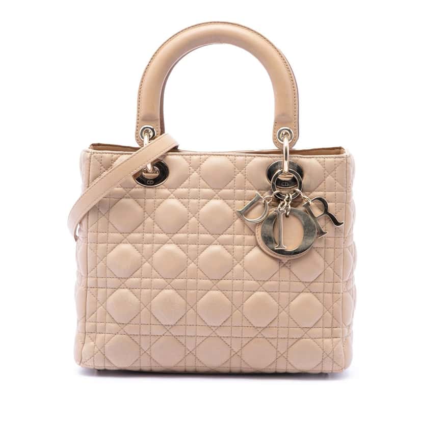 Dior Medium Lambskin Cannage Lady Dior Beige Leather Very good condition - Front View