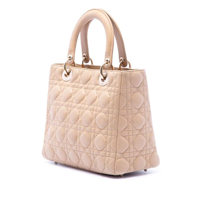 Dior Medium Lambskin Cannage Lady Dior Beige Leather Very good condition - Back View
