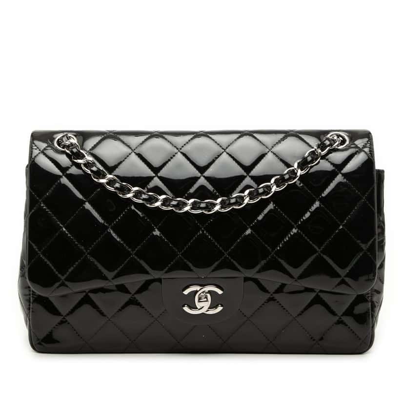Chanel Jumbo Classic Patent Double Flap Black Leather Very good condition - Front View