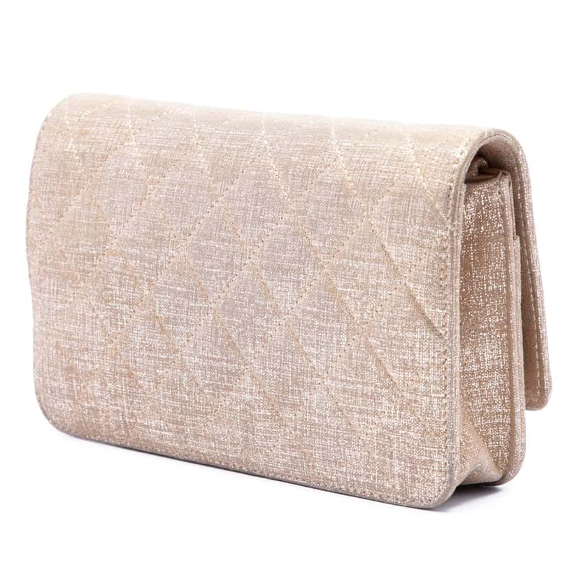 Chanel CC Quilted Metallic Fabric Wallet On Chain Gold Very good condition - Back View