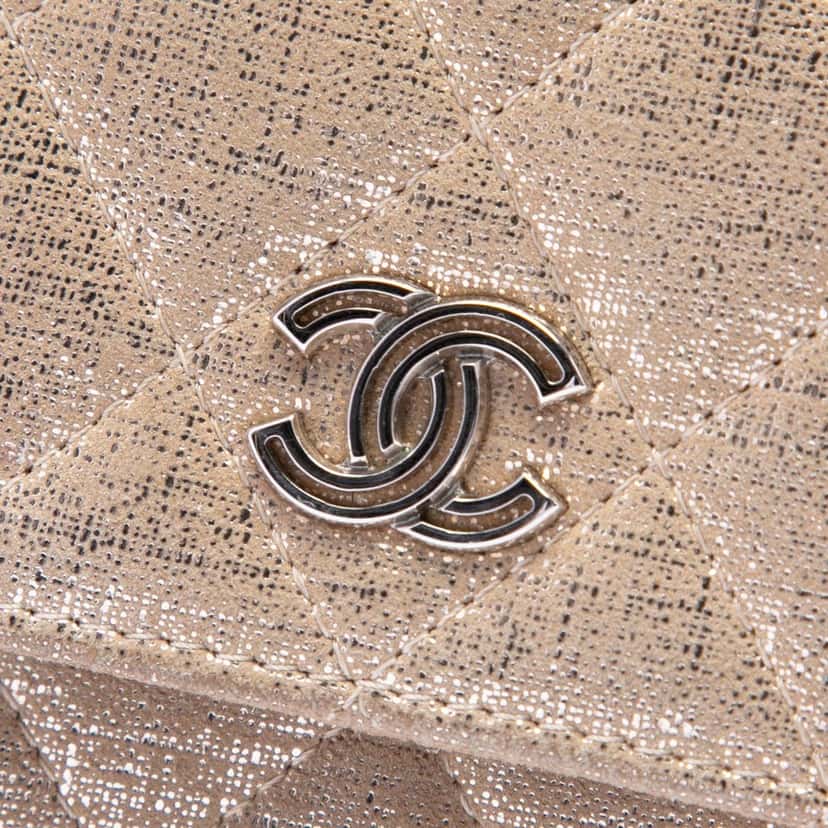 Chanel CC Quilted Metallic Fabric Wallet On Chain Gold Very good condition - Box View