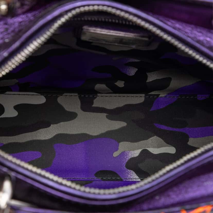 Dior Anselm Reyle Medium Metallic Lambskin Cannage Lady Dior Purple Leather Very good condition - Model View