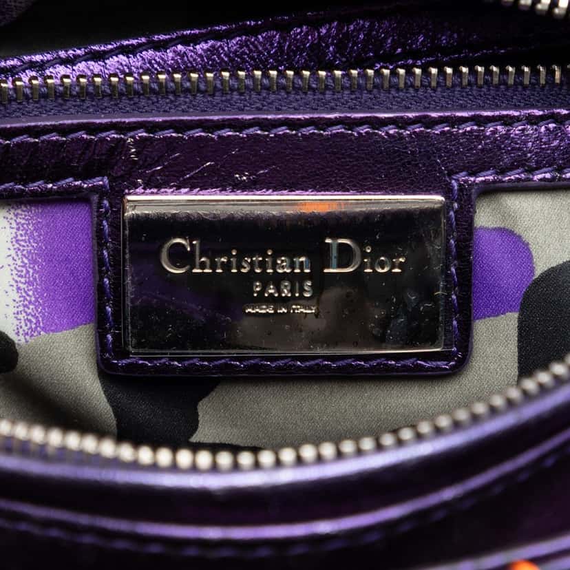 Dior Anselm Reyle Medium Metallic Lambskin Cannage Lady Dior Purple Leather Very good condition - Box View