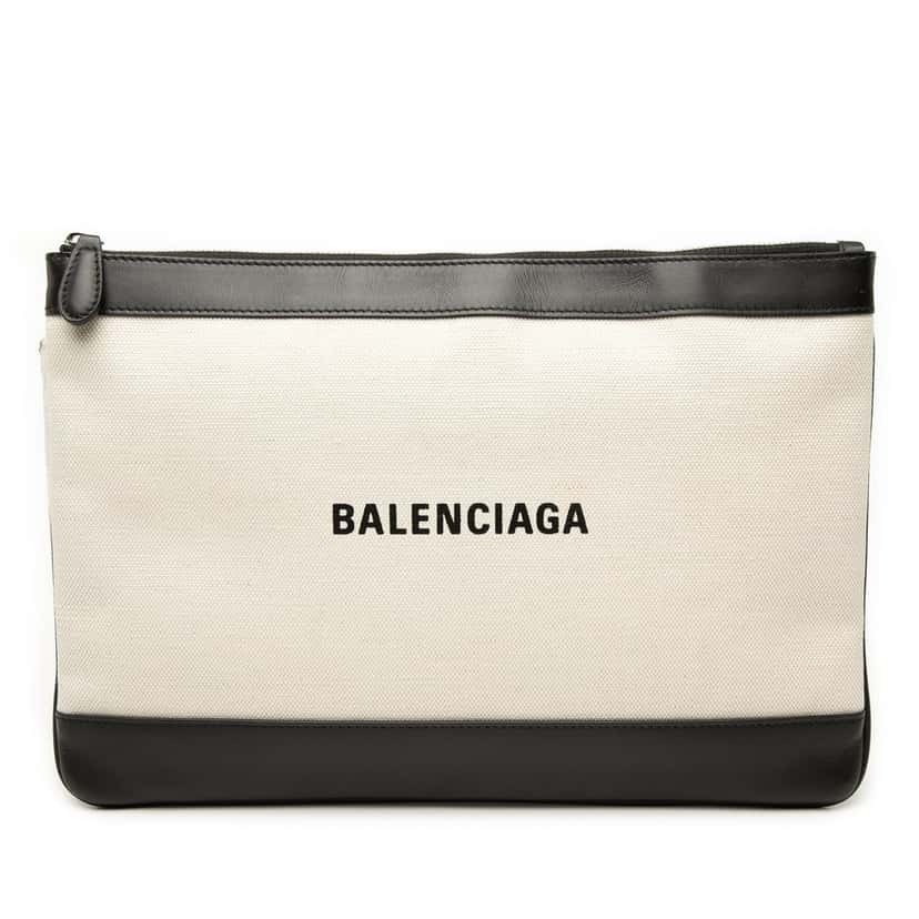 Balenciaga Canvas Navy Clip M Clutch Brown Very good condition - Front View