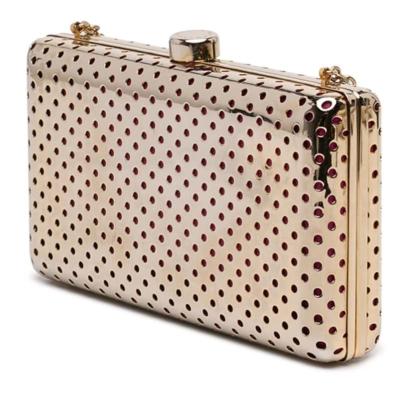 Stella McCartney Perforated Metal Clutch on Chain Gold Metal Very good condition - Back View