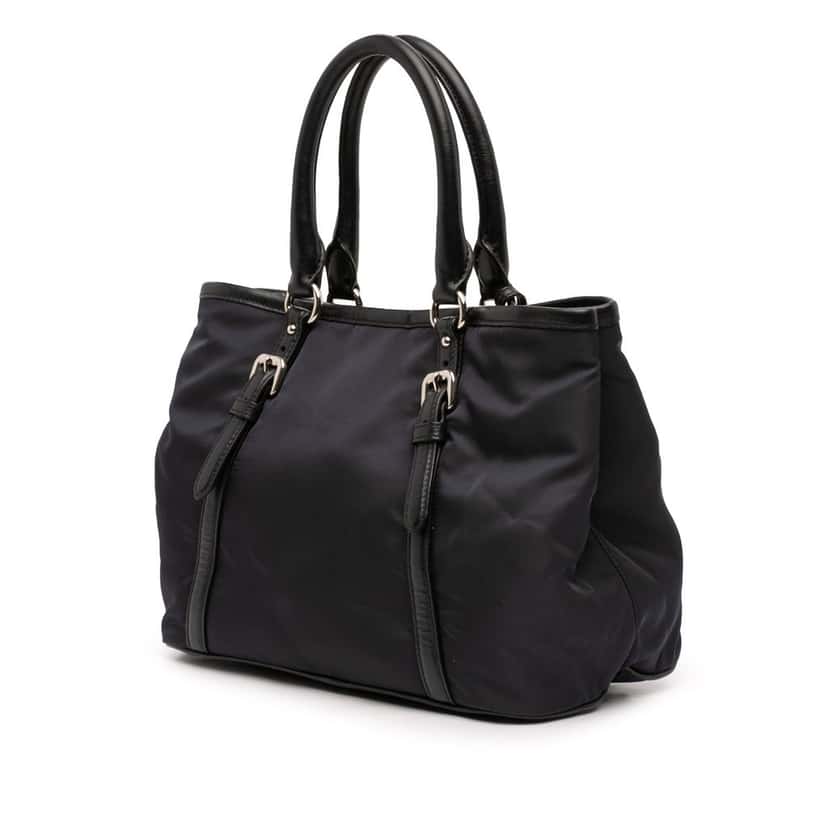 Prada Soft Calf Trimmed Tessuto Satchel Black Very good condition - Back View