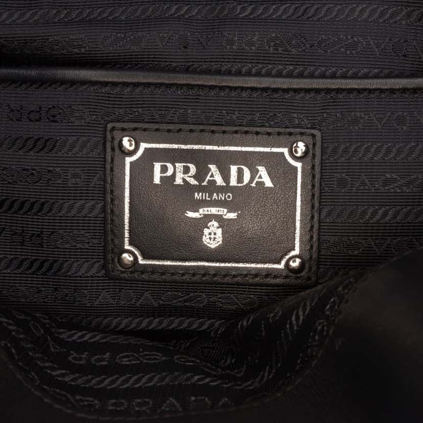 Prada Soft Calf Trimmed Tessuto Satchel Black Very good condition - Box View
