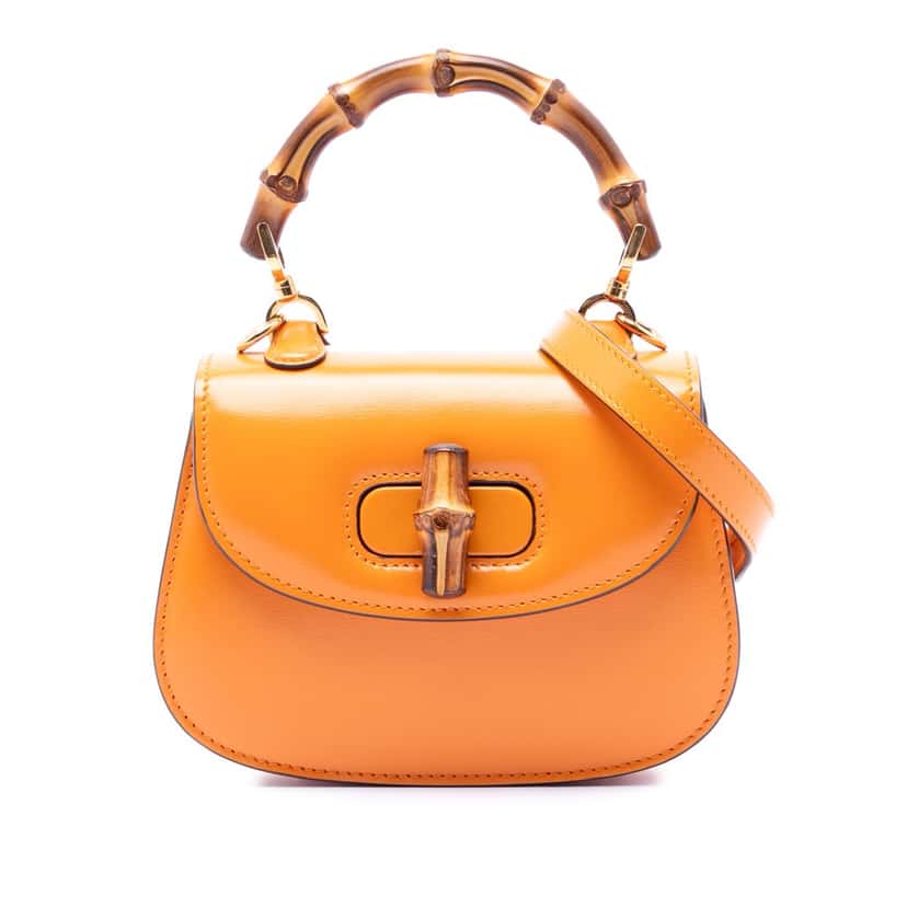 Gucci Mini Calfskin 1947 Bamboo Top Handle Bag Orange Leather Very good condition - Front View