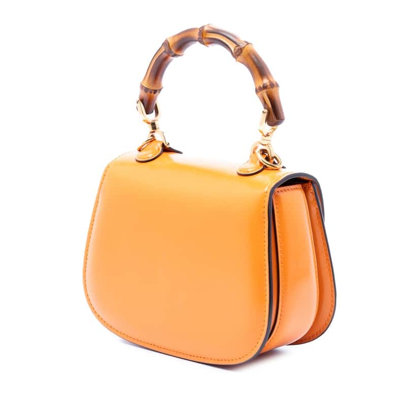Gucci Mini Calfskin 1947 Bamboo Top Handle Bag Orange Leather Very good condition - Back View