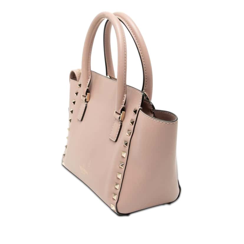 Valentino Mini Leather Rockstud Double Handle Tote Brown Leather Very good condition - Back View