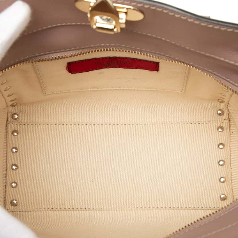 Valentino Mini Leather Rockstud Double Handle Tote Brown Leather Very good condition - Model View
