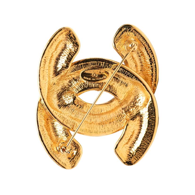 Chanel CC Gold Plated Quilted Brooch Gold Metal Very good condition - Inside View