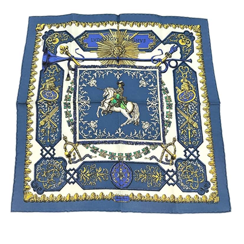 Hermès Ludovicus Magnus Silk Handkerchief White Never worn - Front View