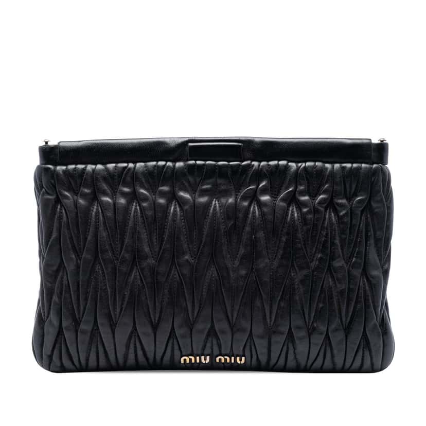 Miu Miu Matelasse Nappa Frame Clutch Black Leather Very good condition - Front View