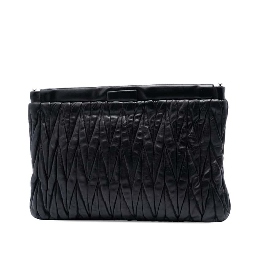 Miu Miu Matelasse Nappa Frame Clutch Black Leather Very good condition - Back View