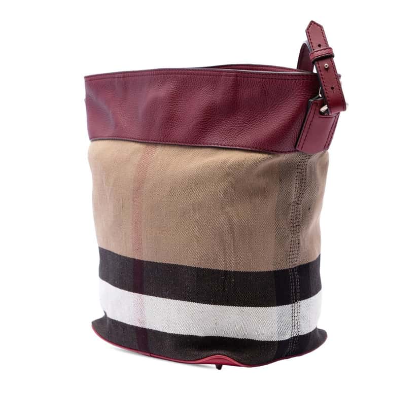 Burberry Medium Mega Check Canvas and Grained Calfskin Ashby Tassel Bucket Bag Brown Very good condition - Back View