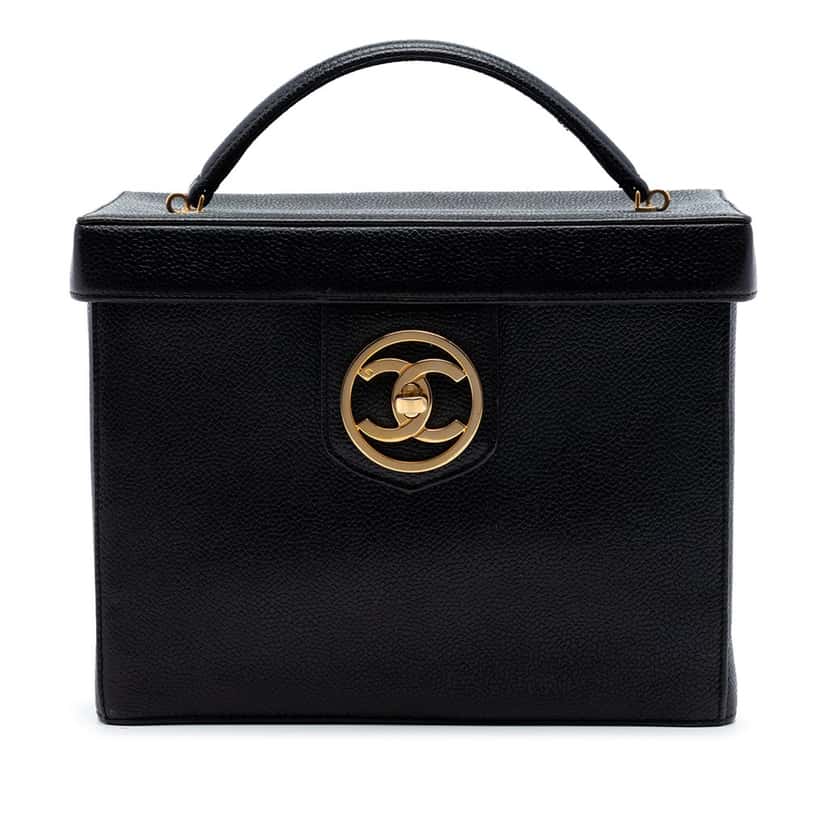 Chanel CC Caviar Turnlock Vanity Bag Black Leather Very good condition - Front View