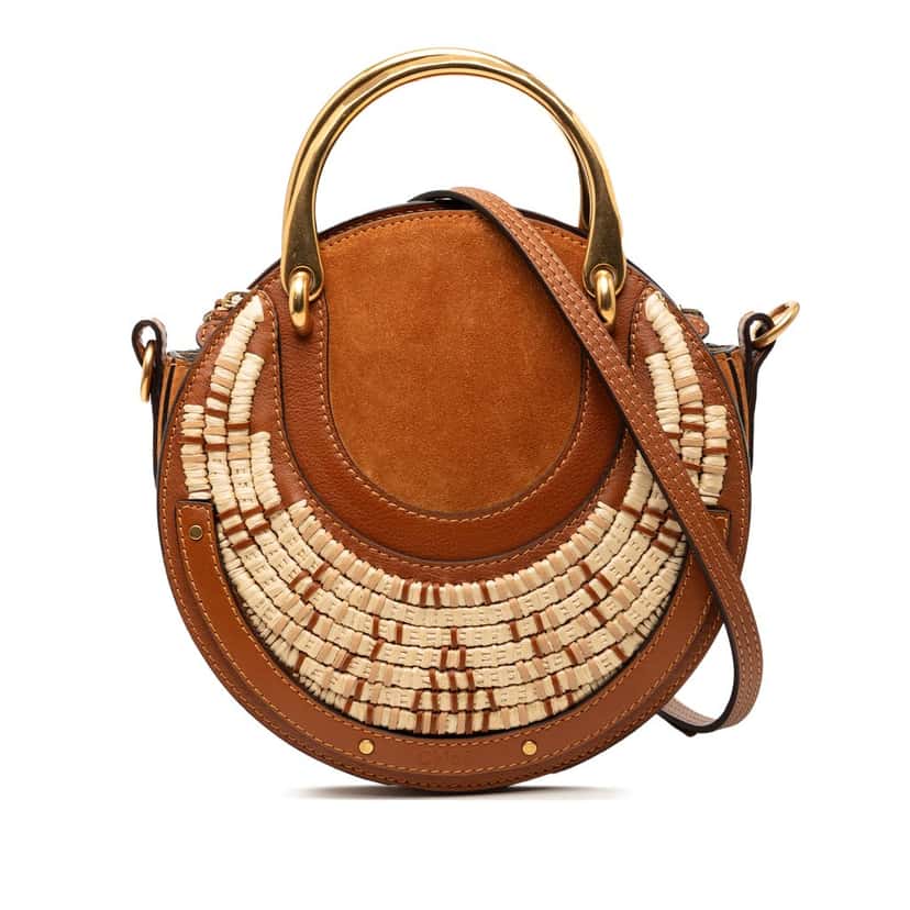 Chloé Small Suede and Raffia Pixie Satchel Brown Leather Very good condition - Front View