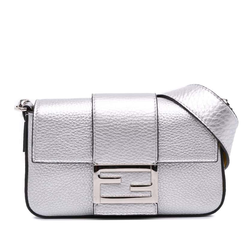 Fendi Leather Baguette Crossbody Silver Leather Very good condition - Front View
