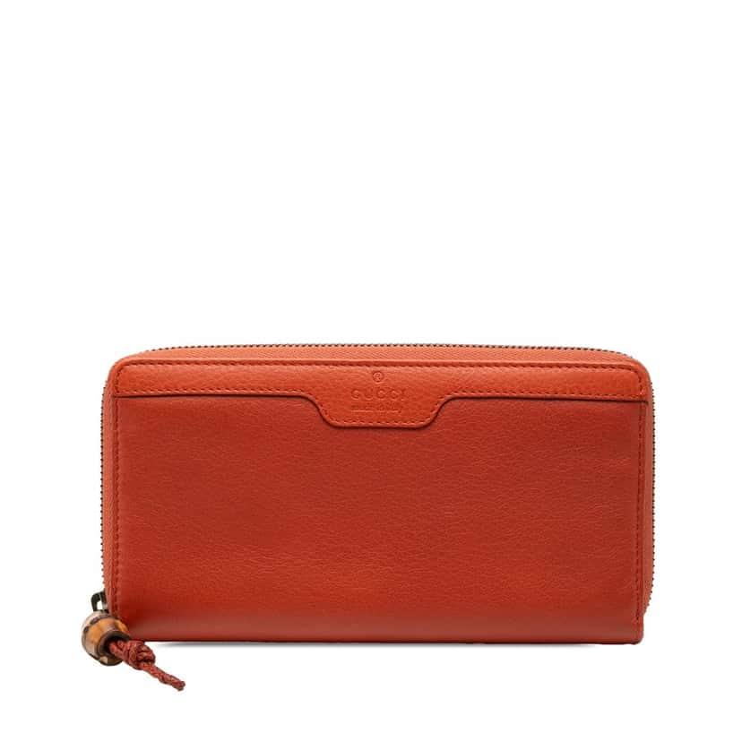 Gucci Leather Bamboo Zip Around Wallet Orange Leather Very good condition - Front View