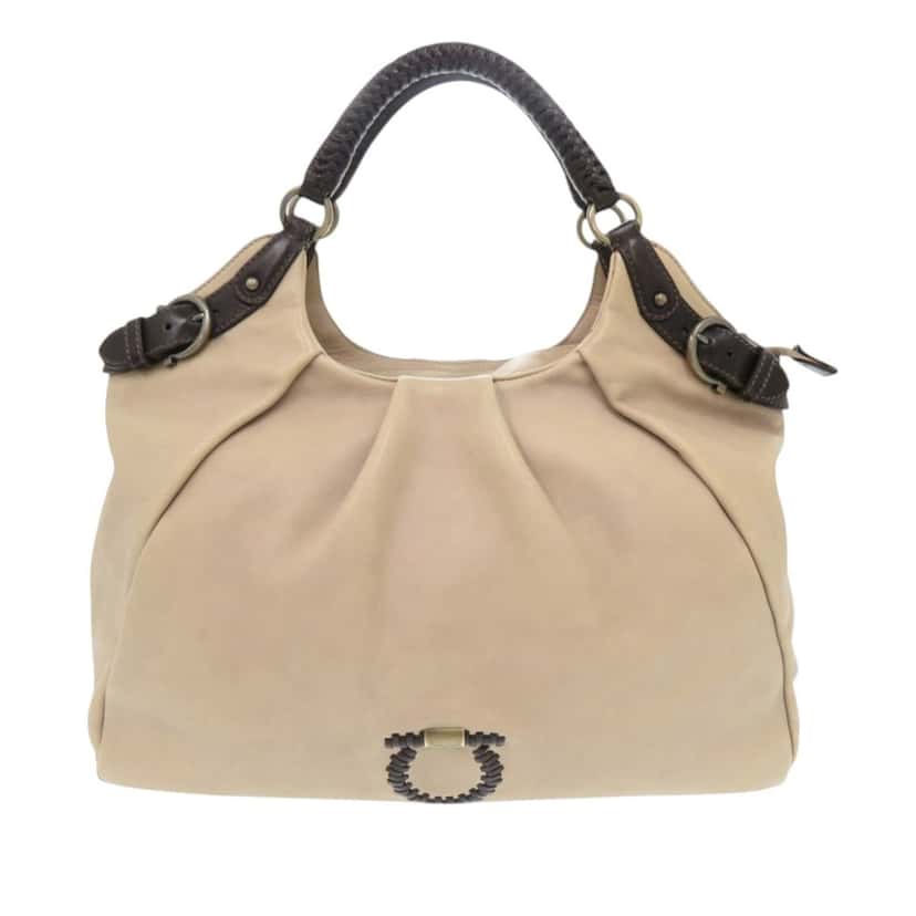 Salvatore Ferragamo Leather Gancini Tote Beige Leather Very good condition - Front View