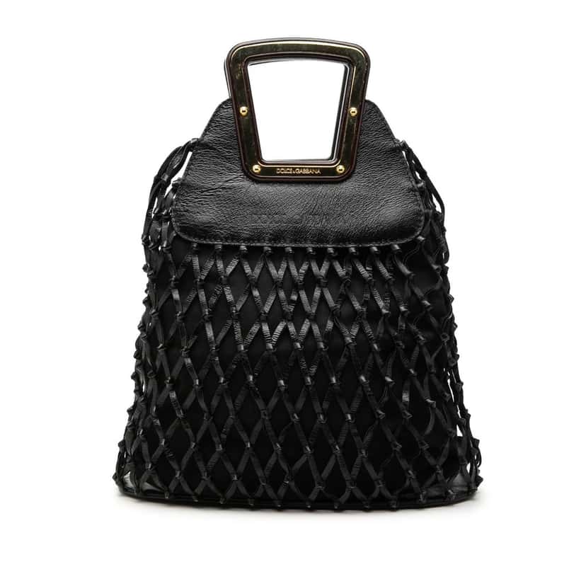 Dolce & Gabbana Woven Leather Net Handle Bag Black Leather Very good condition - Front View