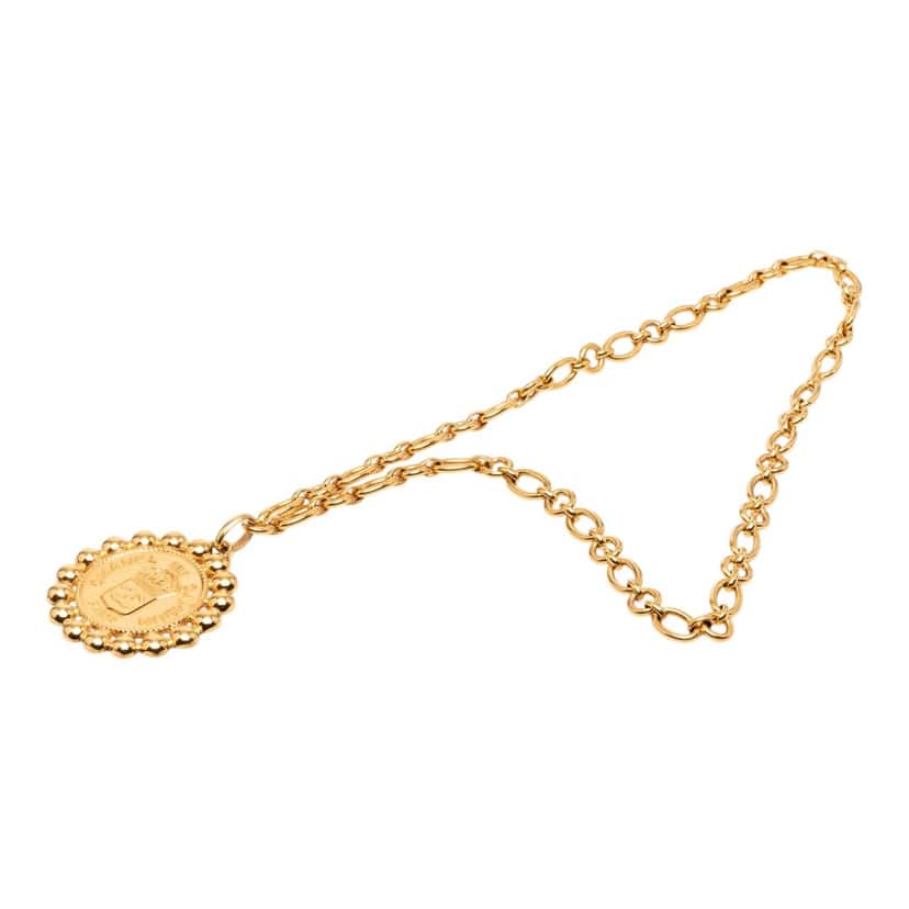 Chanel Gold Plated Rue Cambon Medallion Pendant Necklace Gold Metal Very good condition - Front View