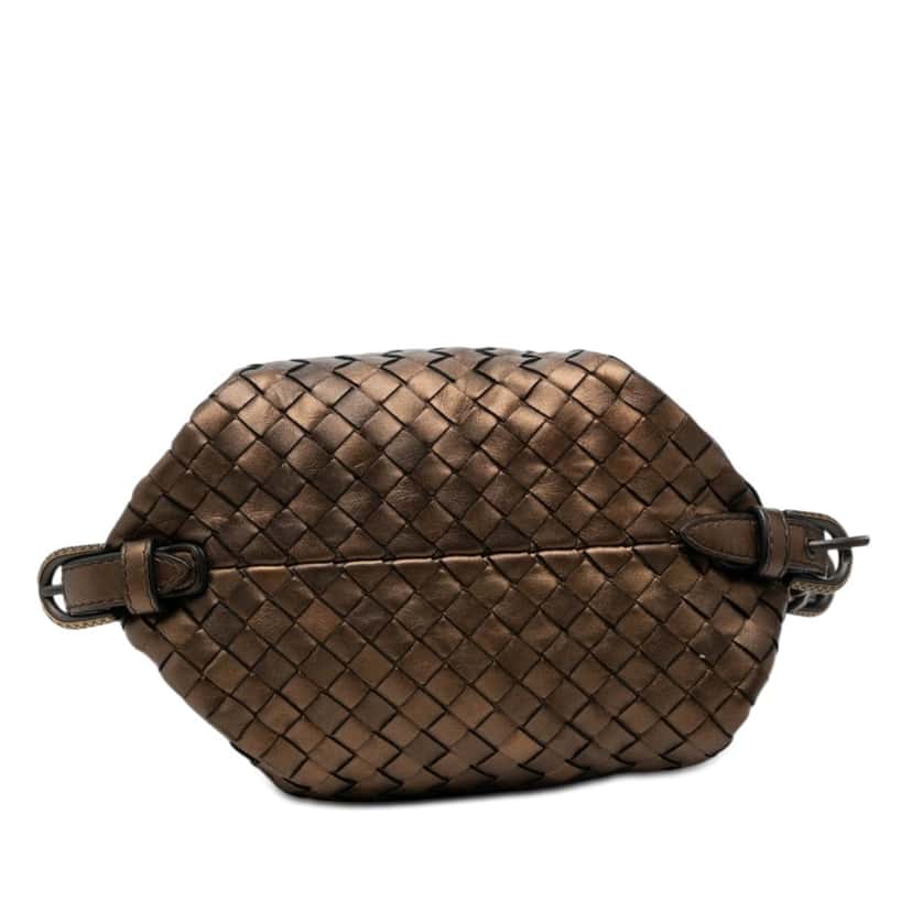 Bottega Veneta Metallic Nappa Intrecciato Belted Loop Handbag Brown Leather Very good condition - Inside View