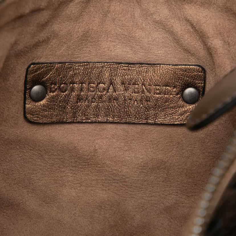 Bottega Veneta Metallic Nappa Intrecciato Belted Loop Handbag Brown Leather Very good condition - Box View
