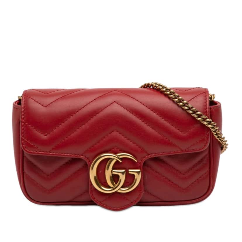 Gucci Mini GG Marmont Matelasse Leather Flap Crossbody Red Leather Very good condition - Front View